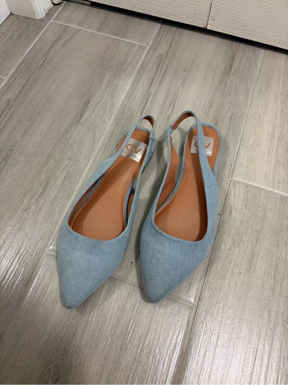Light Blue Slingback Jean Pointed-Toe Flats